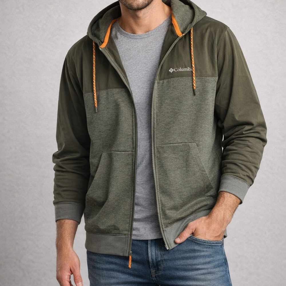 Columbia Olive Green Hooded Zip Jacket Men XL Hiking Outdoor Gorpcore